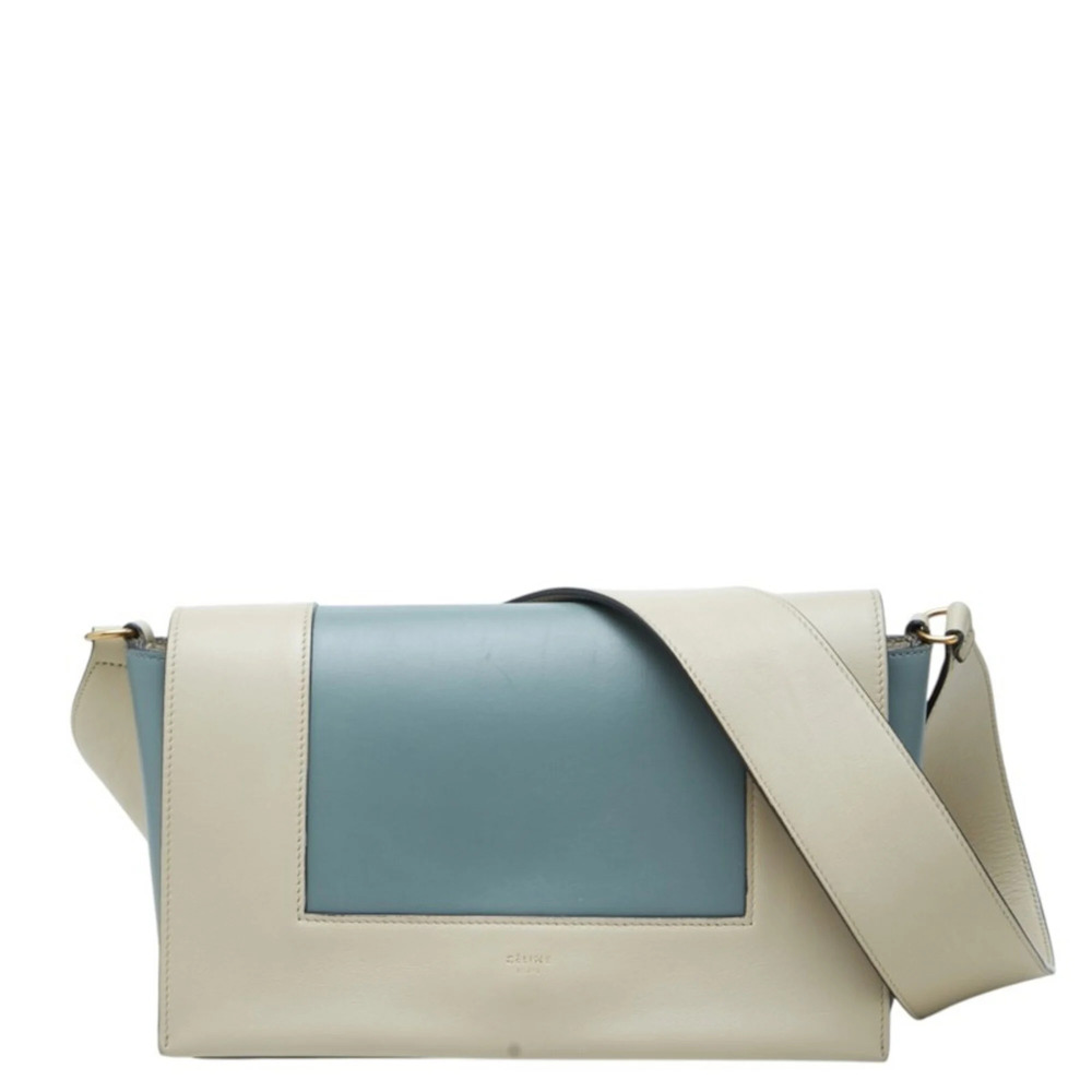 Celine Frame Medium Shoulder Bag, Blue/Greige Leather, Women's CELINE